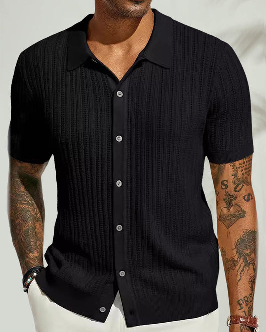 Solid Color Hollow Breathable Men's Shirt